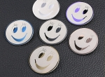 smooth round stainless steel engraved name badge smiling faces
